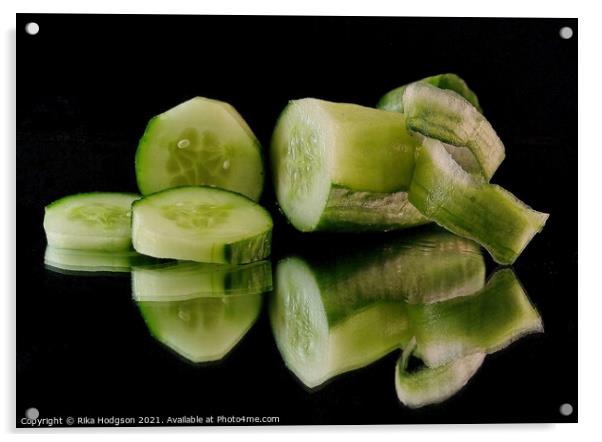 Fresh Cucumber slices, salad   Acrylic by Rika Hodgson