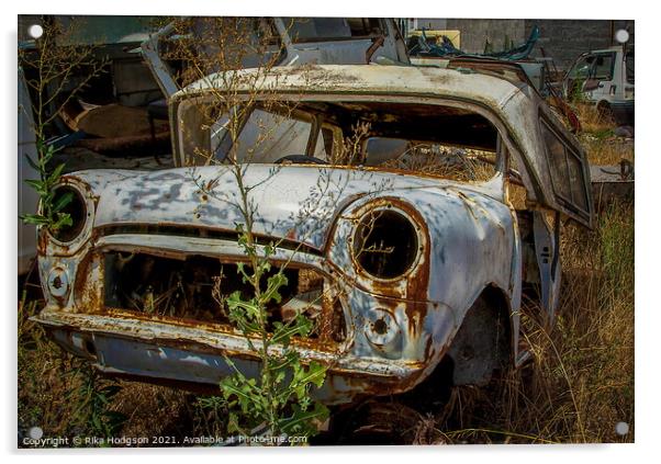 Abandoned Vintage Rusty car in junkyard Acrylic by Rika Hodgson