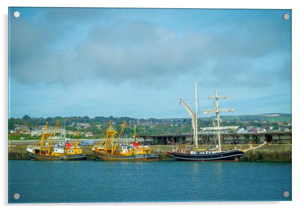 Fishing Boats, Newlyn Harbour, Cornish Coastline Acrylic by Rika Hodgson