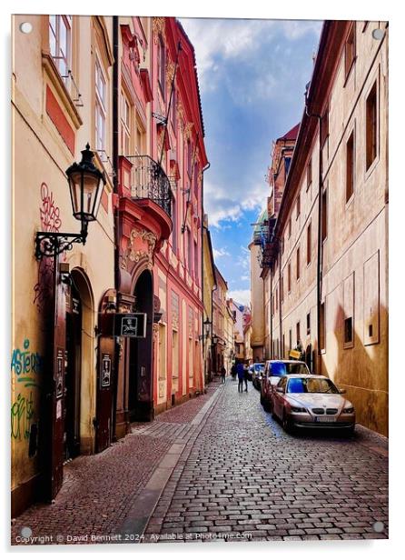 Street in Prague Acrylic by David Bennett