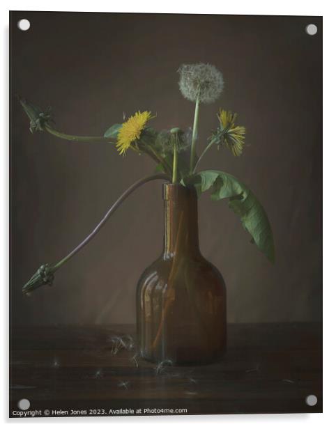 Dandelions in a bottle Acrylic by Helen Jones