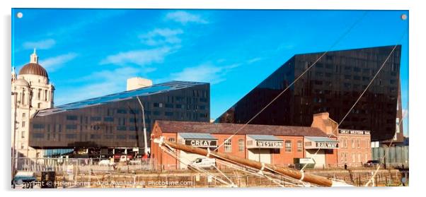 Juxtaposed architectural eras in Liverpool maritim Acrylic by Helen Jones