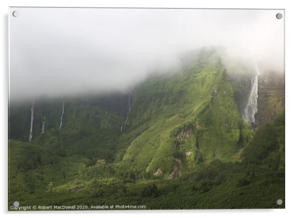 Waterfalls out of cloud above Fajazinha, Flores, Azores Acrylic by Robert MacDowall