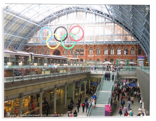 St Pancras International Station and the Olympic rings Acrylic by Robert MacDowall