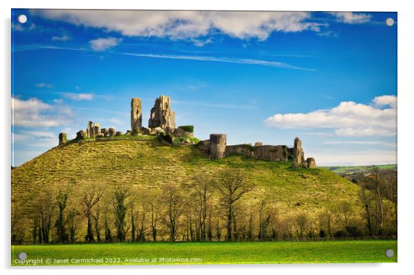 Majestic Corfe Castle in Spring Acrylic by Janet Carmichael