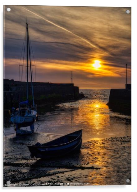 Serene Sunset over Aberaeron Harbour Acrylic by Janet Carmichael