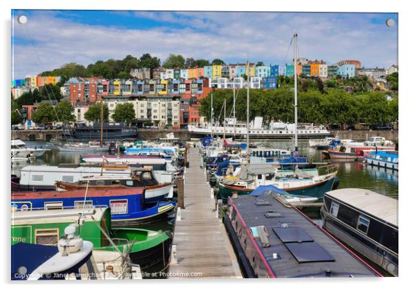 The Colourful Bustle of Bristol Marina Acrylic by Janet Carmichael