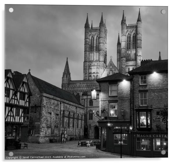 Lincoln Cathedral Quarter Black & White Acrylic by Janet Carmichael