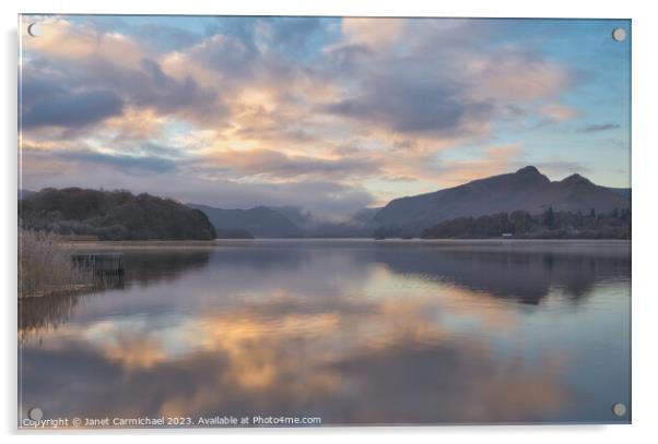 Glory Sunrise over Derwentwater Acrylic by Janet Carmichael