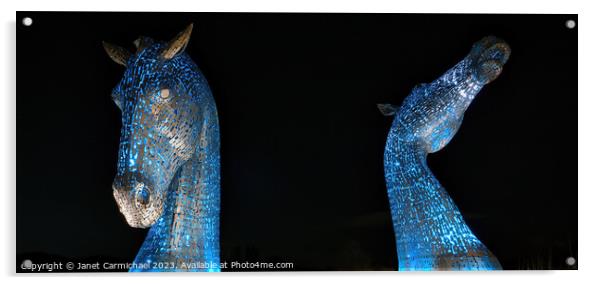 The Kelpies Beautiful in Blue Acrylic by Janet Carmichael
