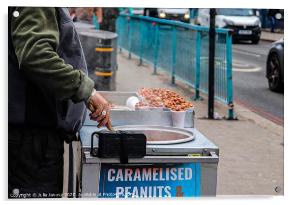Caramelised peanuts stand  Acrylic by Julia Janusz