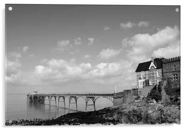 Clevedon Pier in black and white Acrylic by Ollie Hully