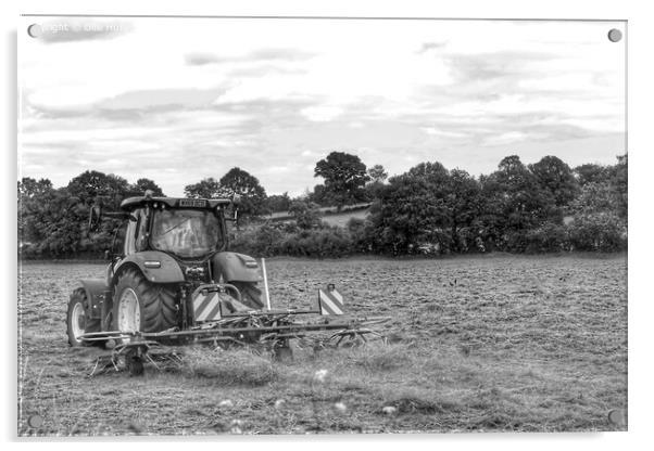 Black and white Tractor in a field  Acrylic by Ollie Hully