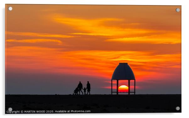 Folkestone beach shelter sunset 2 Acrylic by MARTIN WOOD