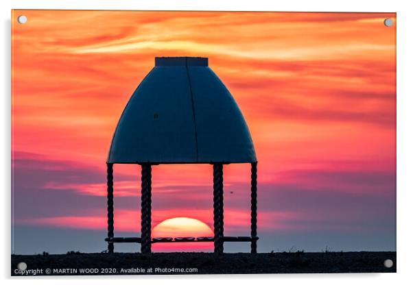 Folkestone beach shelter sunset 4 Acrylic by MARTIN WOOD