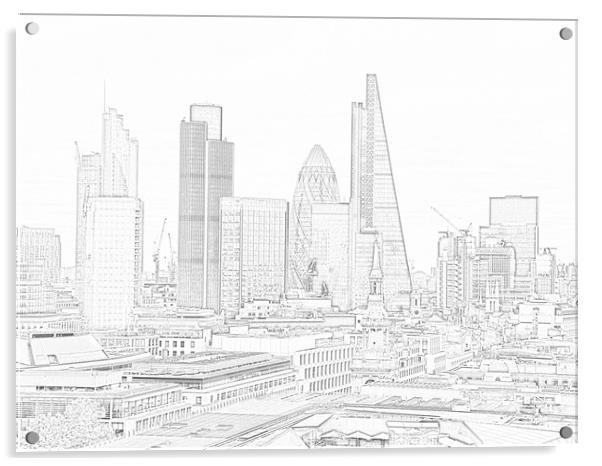    Pencil Sketch London Skyline        Acrylic by Les Morris