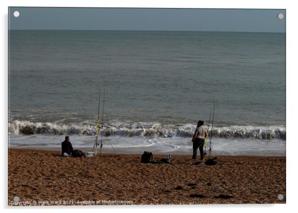 Beach Fishing in Hastings. Acrylic by Mark Ward