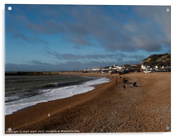 Fishing in Different Forms in Hastings. Acrylic by Mark Ward