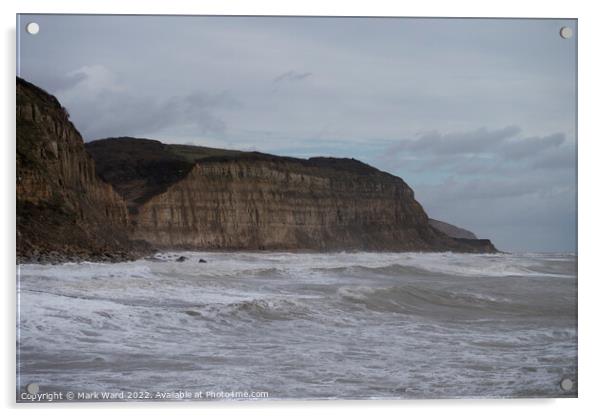 Rough Sea under Hastings Cliffs. Acrylic by Mark Ward