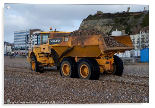 Volvo Dump Truck in Action in Hastings. Acrylic by Mark Ward