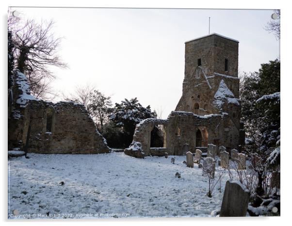 Old St Helen's in the Snow. Acrylic by Mark Ward