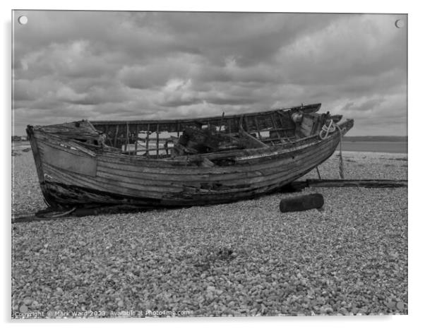 Monochrome Wreck on Greatstone Beach. Acrylic by Mark Ward
