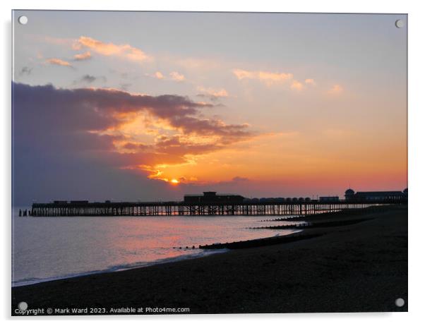 December Sunset over Hastings Pier. Acrylic by Mark Ward