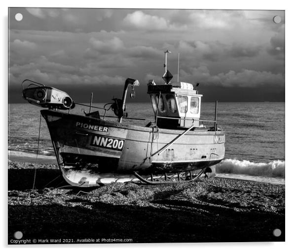  Hastings Fishing Boat in Black and White Acrylic by Mark Ward
