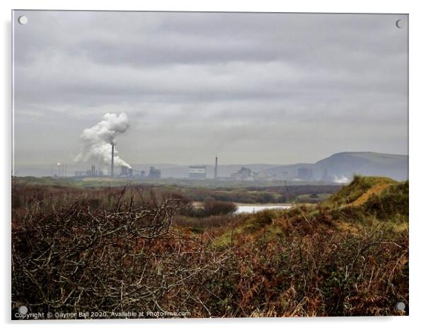 Port Talbot steel works from Kenfig  Acrylic by Gaynor Ball
