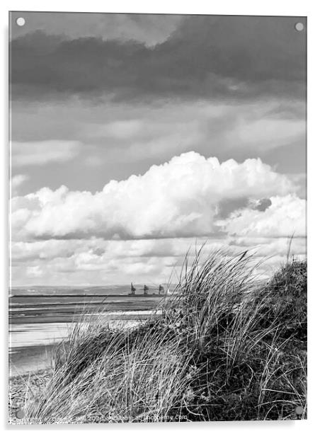 Sker Beach looking towards Swansea Acrylic by Gaynor Ball