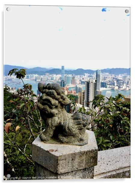 Lion’s eye view of Hong Kong. Acrylic by Gaynor Ball