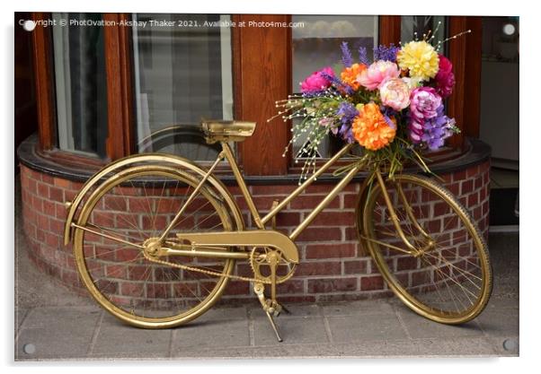 Decorated Golden bicycle with Colorful Flowers Acrylic by PhotOvation-Akshay Thaker