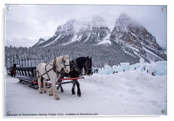 A Christmassy horse sledge in lake Louise in Banff Acrylic by PhotOvation-Akshay Thaker
