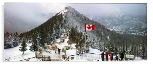 A group of people standing on top of a snow covered Sulphur Mountain in Banff National Park Acrylic by PhotOvation-Akshay Thaker