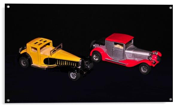 Two vintage red and yellow cars models  Acrylic by PhotOvation-Akshay Thaker