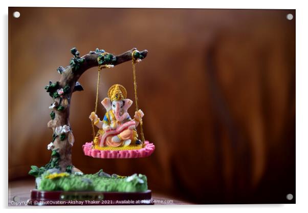 Hindu God-Ganesha in art form sitting on a swing.  Acrylic by PhotOvation-Akshay Thaker