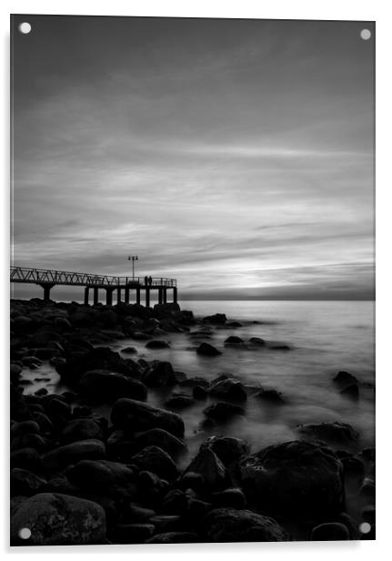 Dark sunrise on the pebble beach in black and white Acrylic by Vicen Photo