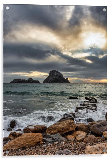 Sunset photography from Cala D´hort with Es Vedra under a cloudy sky Acrylic by Vicen Photo