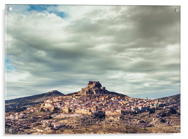 Photography with the town of Morella under a cloudy sky Acrylic by Vicen Photo