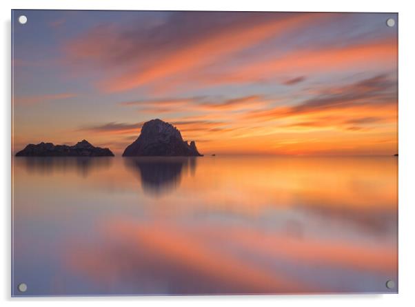 Montage of a sunset in Es Vedra and its reflection in the water Acrylic by Vicen Photo