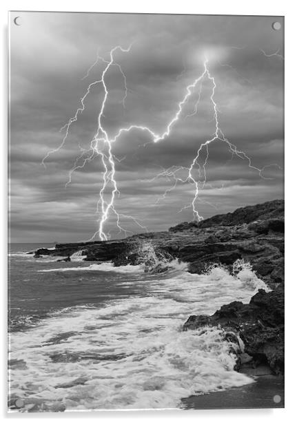 Storm rays on the shoreline in black and white Acrylic by Vicen Photo