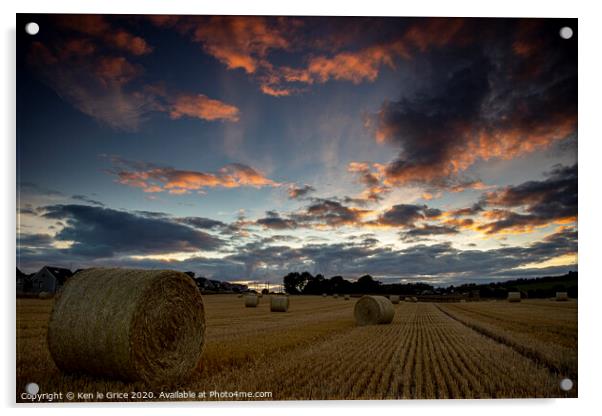 Straw bale sunset Acrylic by Ken le Grice