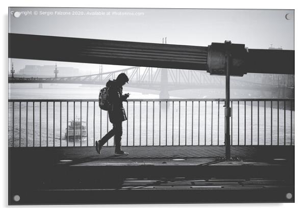 Walking on the bridge Acrylic by Sergio Falzone