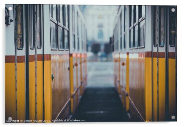 Between two yellow trams Acrylic by Sergio Falzone