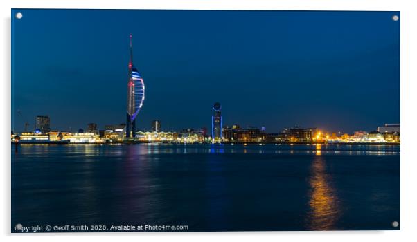 Night view of Portsmouth Acrylic by Geoff Smith