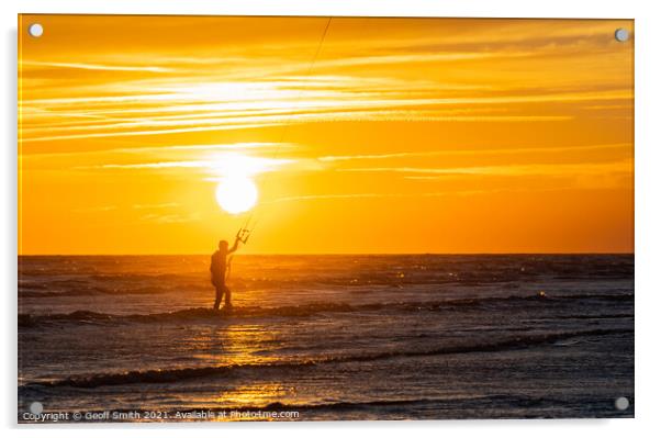 Kite Surfer at Sunset Acrylic by Geoff Smith