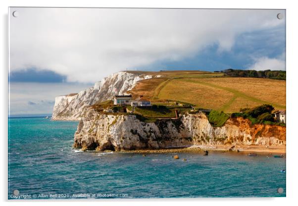 Tennyson Down and Fort Redoubt Freshwater Bay Acrylic by Allan Bell