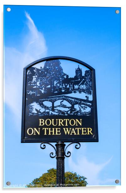 Town sign Bourton-on-the-Water. Acrylic by Allan Bell