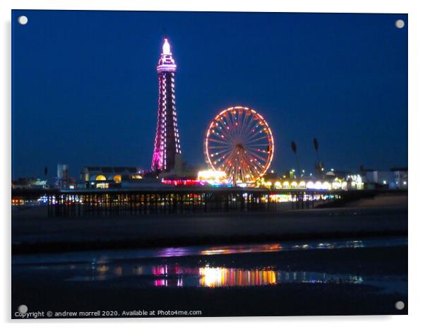 Blackpool Beach at Night Acrylic by andrew morrell