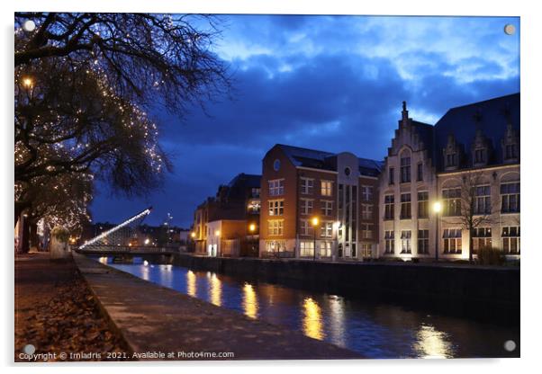 Old Dender at Night, Dendermonde, Belgium Acrylic by Imladris 